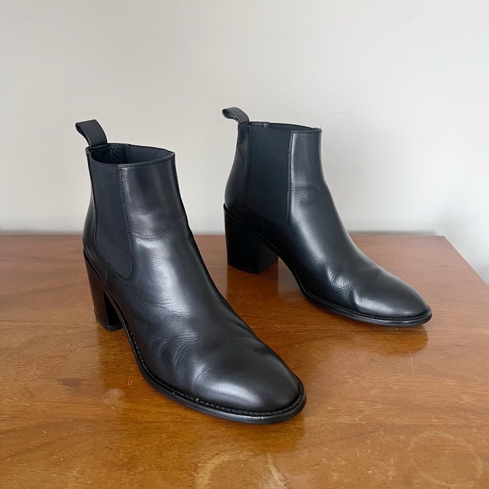 Jenni Kayne • Leather Heeled Chelsea boot ankle bootie black Nappa stacked 41 - Picture 2 of 13